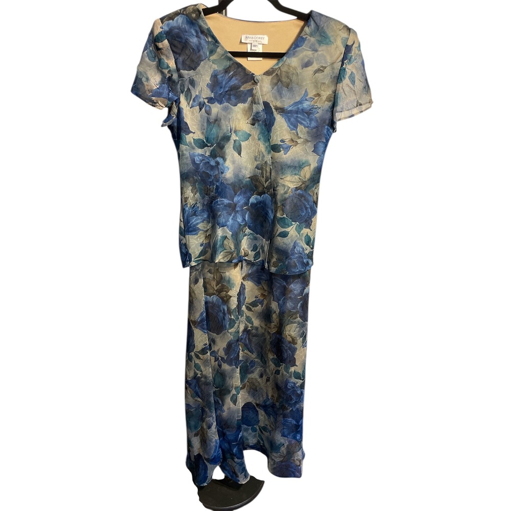 Vintage Miss Dorby Blue Floral Dress Size 8 Petite